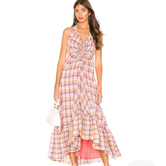 FREE PEOPLE Plaid Halter Maxi Dress LIKE NEW ADJUSTABLE SIZE 10 - Picture 1 of 10